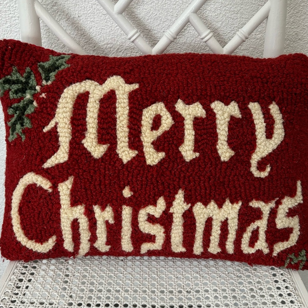 Merry Christmas wool hooked pillows